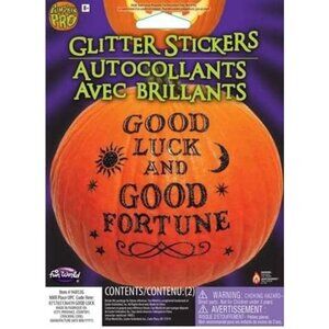 Good Luck & Good Fortune Pumpkin Glitter Stickers - Fun World - Halloween Decor